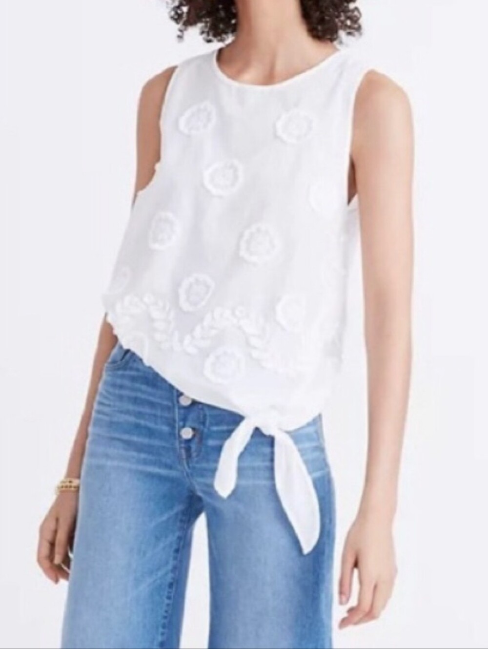 Madewell White Cotton Eyelet Tie-Hem Tank Top Size Small